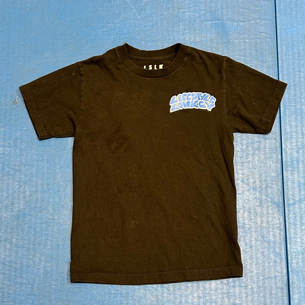 Black Graphic Tee with Blue Accents